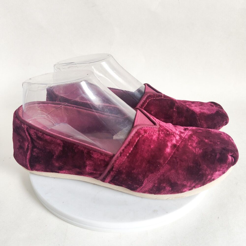Toms Alpargata Burgundy Crushed Velvet Casual Slip On Flats Size 6.5 Lightweight